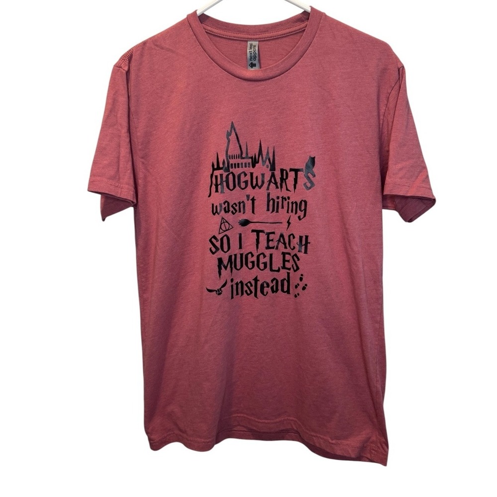 Next Level Womens Pink Harry Potter Hogwarts Muggles Teacher Graphic T Shirt M